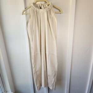 AVN Cream Dress Raw Hem Adjustable Neckline Pockets Made In Italy Size 40